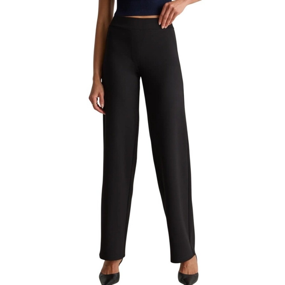Quince Women's Ultra Stretch Ponte Wide Leg Elastic Waist Pants Black Size Small